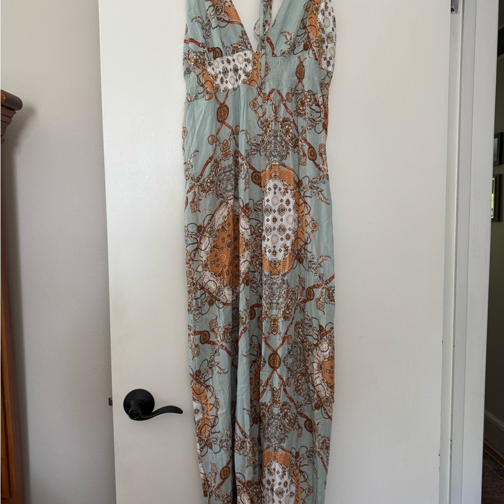 Timing Blue and Orange Geometric Jumpsuit